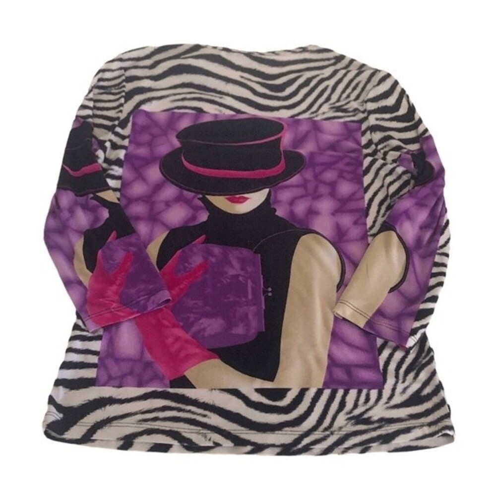 PETER NYGARD Petites Stretch Mixed Print Top Animal Print Womans Size Small - Picture 4 of 8